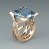 Bague en Zirconium Bleu Vintage Or Rose — Groumia