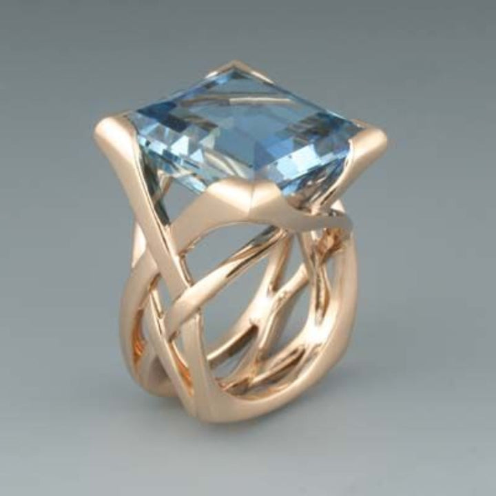Bague en Zirconium Bleu Vintage Or Rose — Groumia