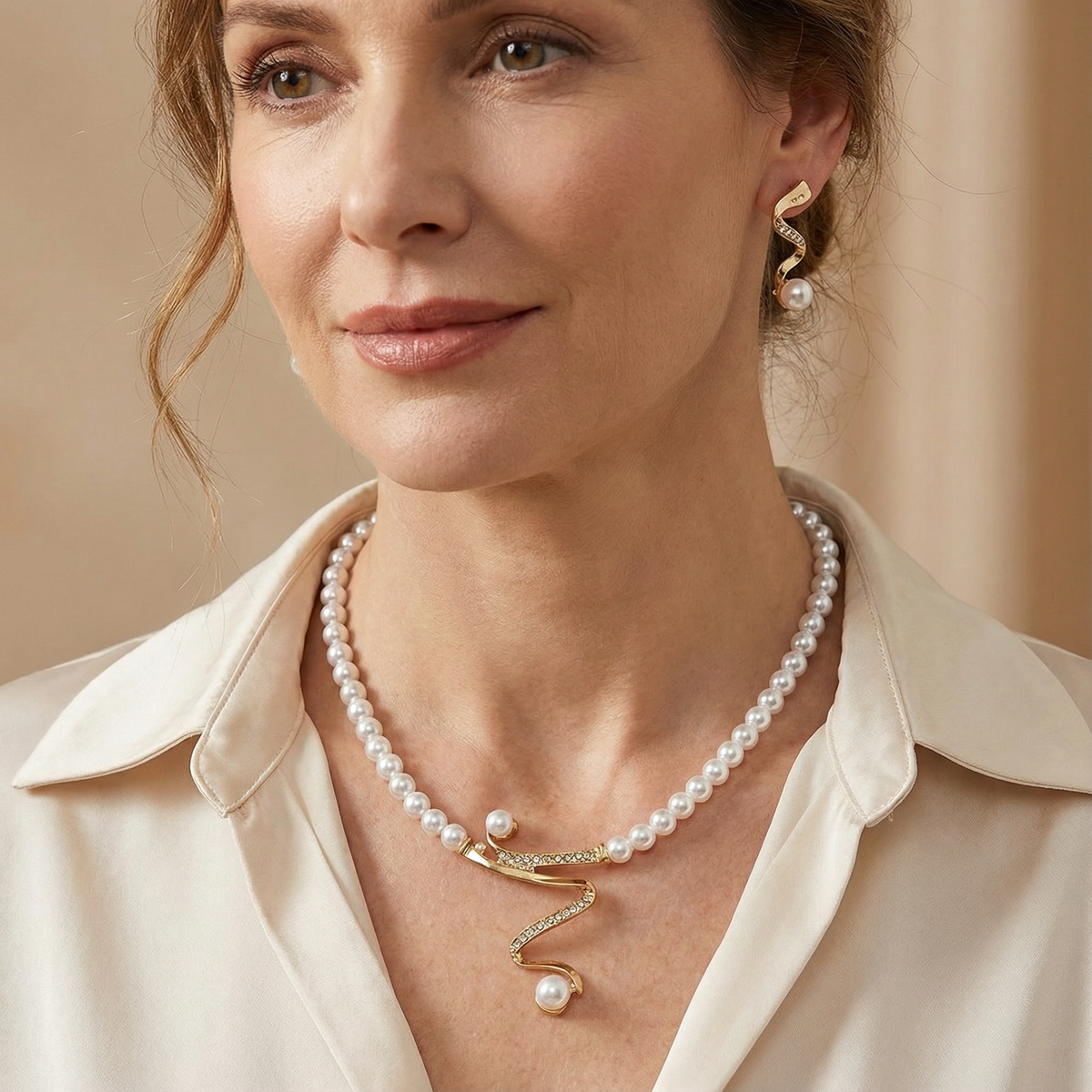 Ensemble cadeau en perles naturelles : collier et boucles d'oreilles — Groumia