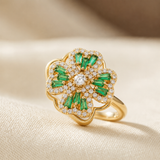 Bague Florale en Or Émeraude — Groumia