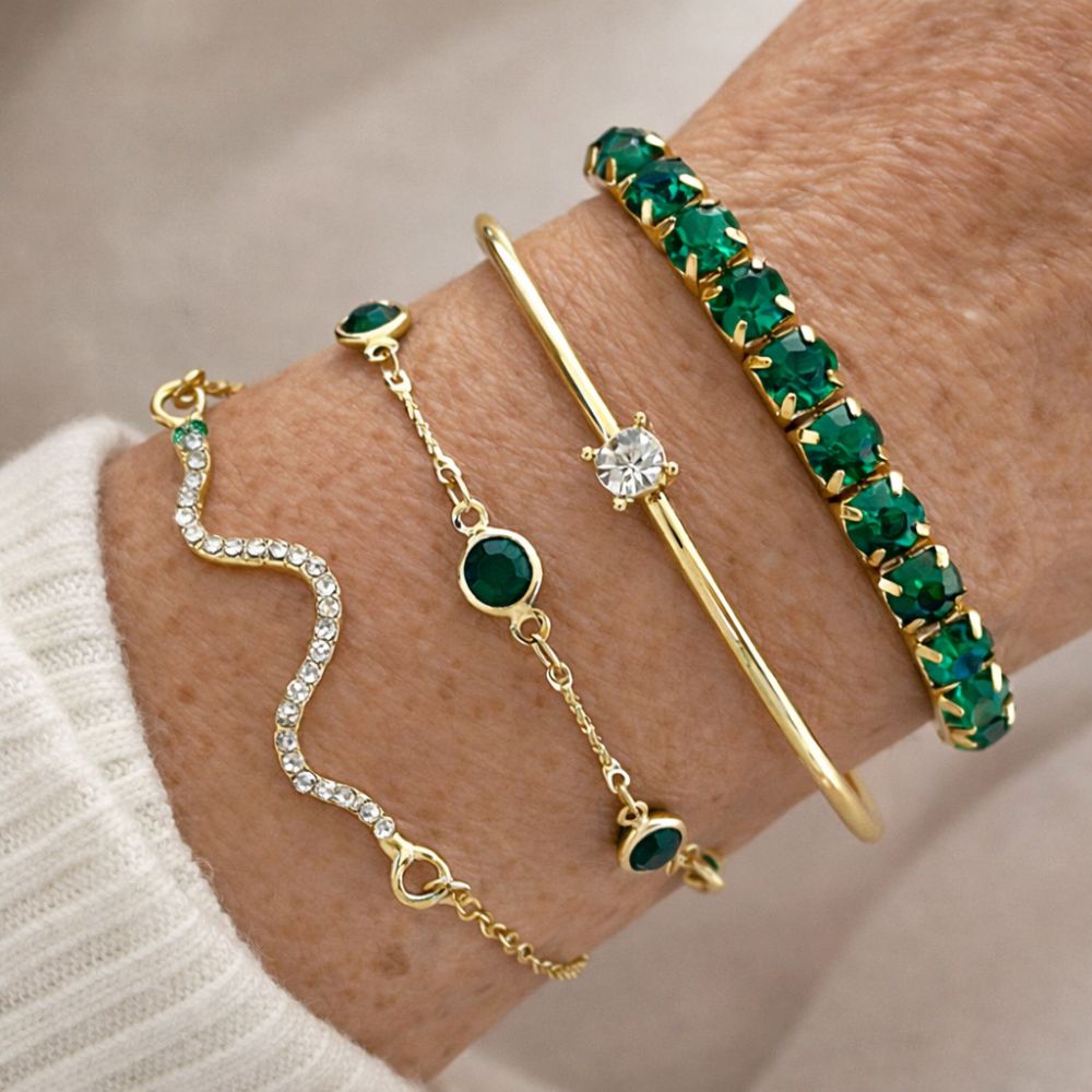 Ensemble de Bracelets en Pierre Précieuse Verte — Groumia
