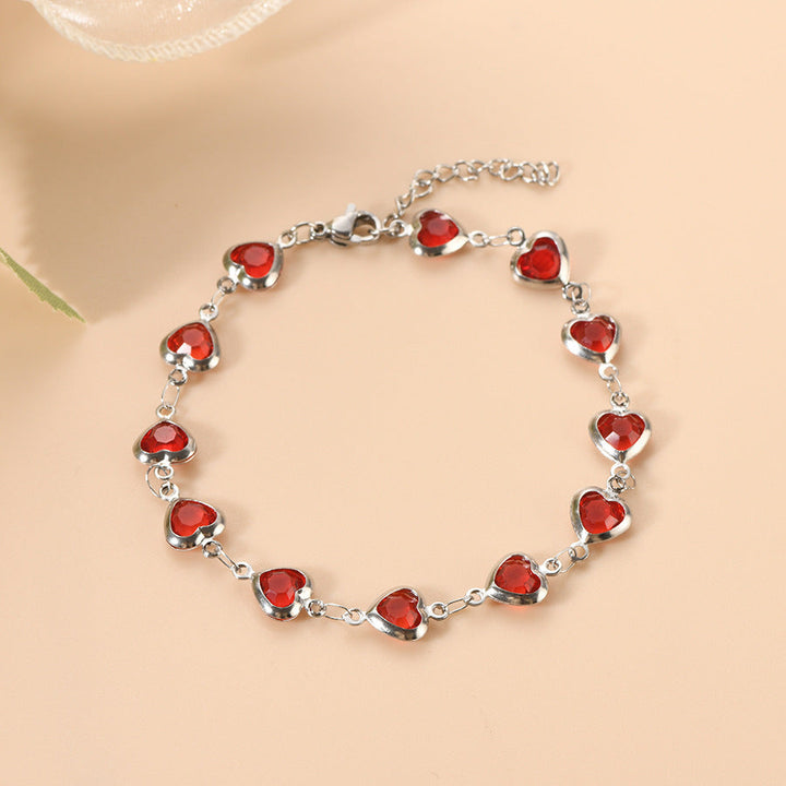 Bracelet en Chaîne en Argent et Rubis en Forme de Cœur — Groumia