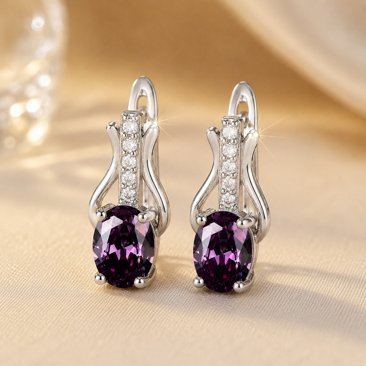 Boucles d'oreilles pendantes en argent et améthyste — Groumia