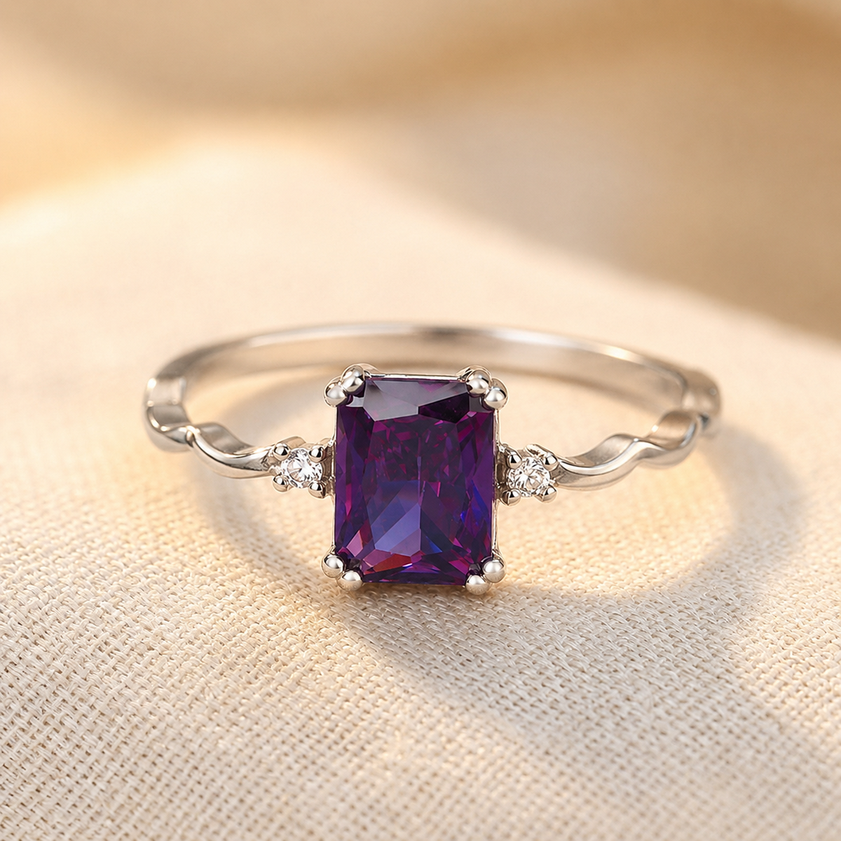 Bague en Argent Améthyste Taille Émeraude — Groumia