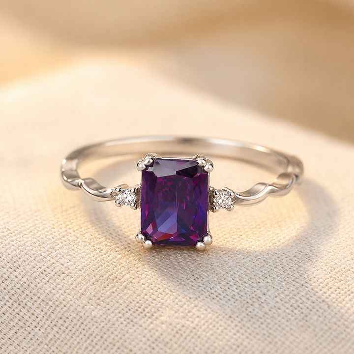 Bague en Argent Améthyste Taille Émeraude — Groumia