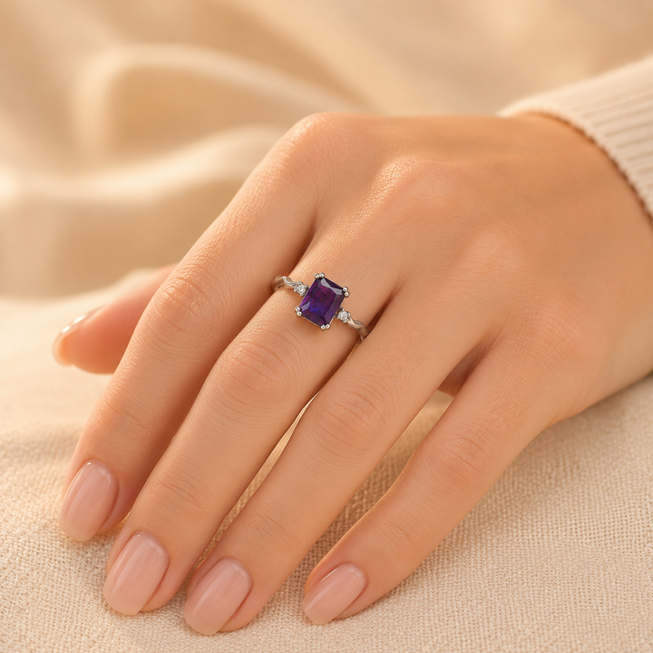 Bague en Argent Améthyste Taille Émeraude — Groumia