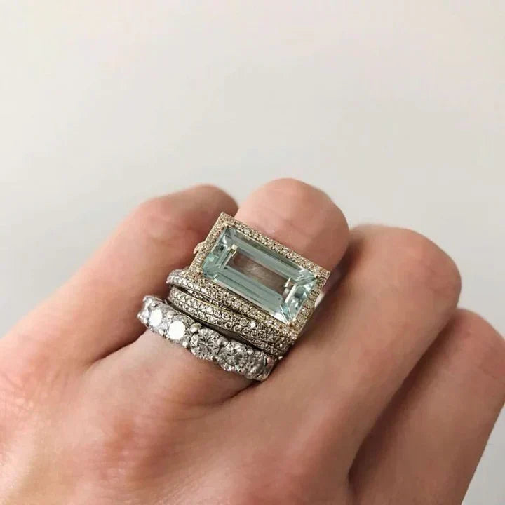 Ensemble de Bagues en Verre Turquoise Argent Vintage — Groumia