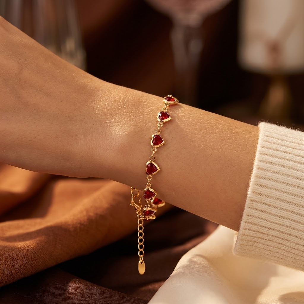 Bracelet Chaîne Cœur en Rubis Doré — Groumia
