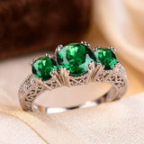 Bague Trois-Pierre Émeraude Argent — Groumia