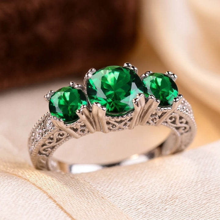 Bague Trois-Pierre Émeraude Argent — Groumia