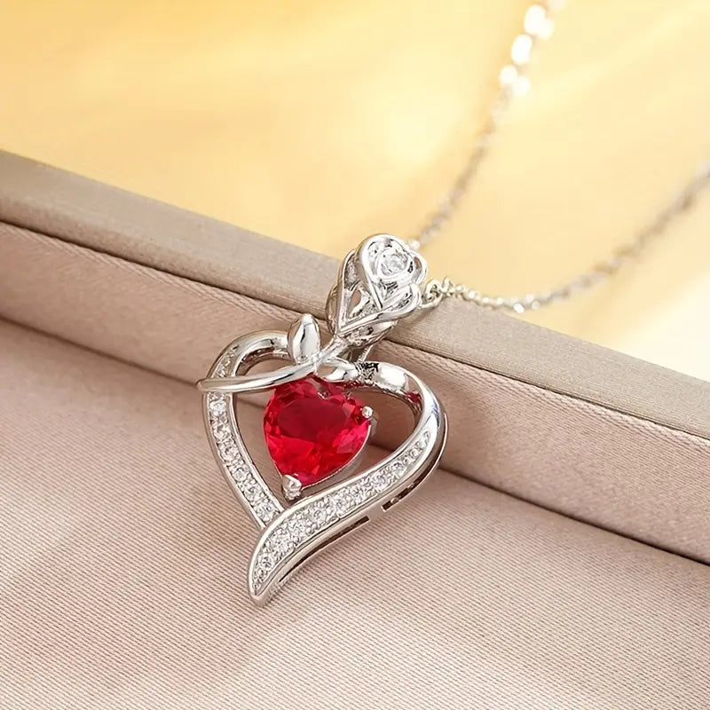 Collier Pendentif Cœur en Rubis Argenté — Groumia