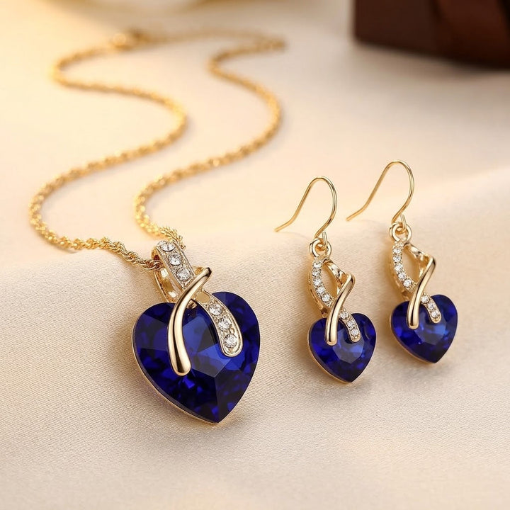 Collier et Boucles d'Oreilles en Saphir Doré en Forme de Cœur — Groumia