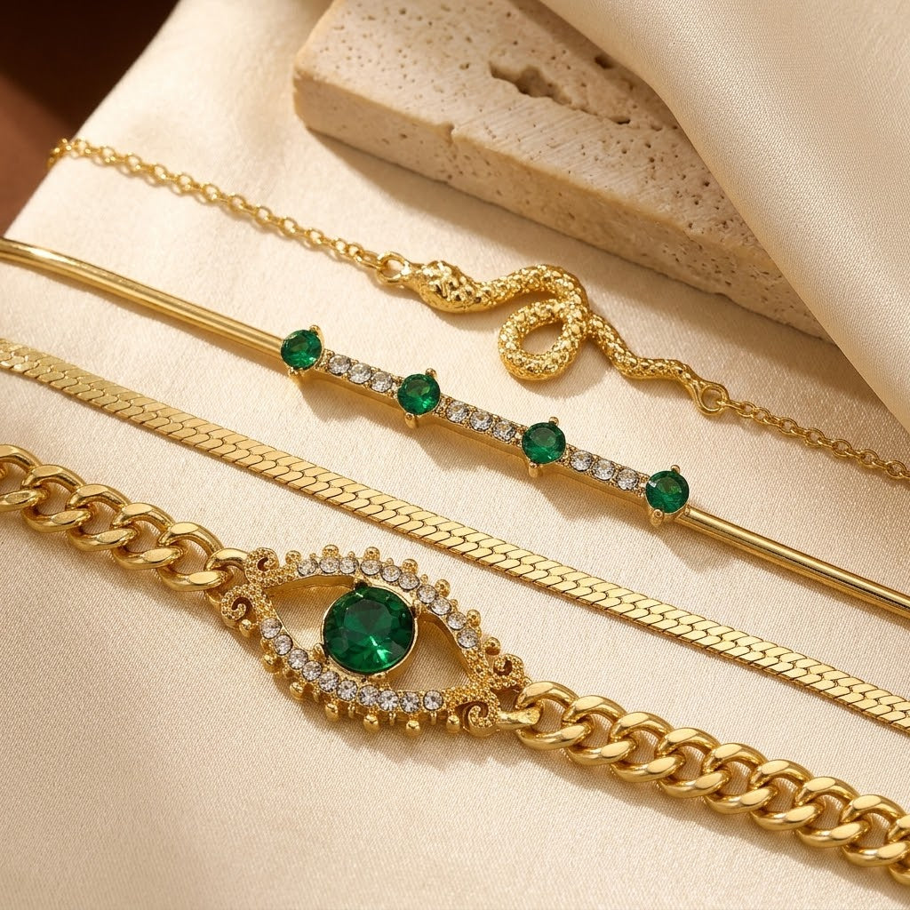 Bracelet Set en Émeraude Dorée — Groumia
