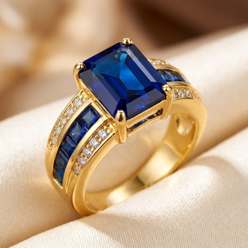 Bague en Or avec Saphir Taillée en Carré — Groumia
