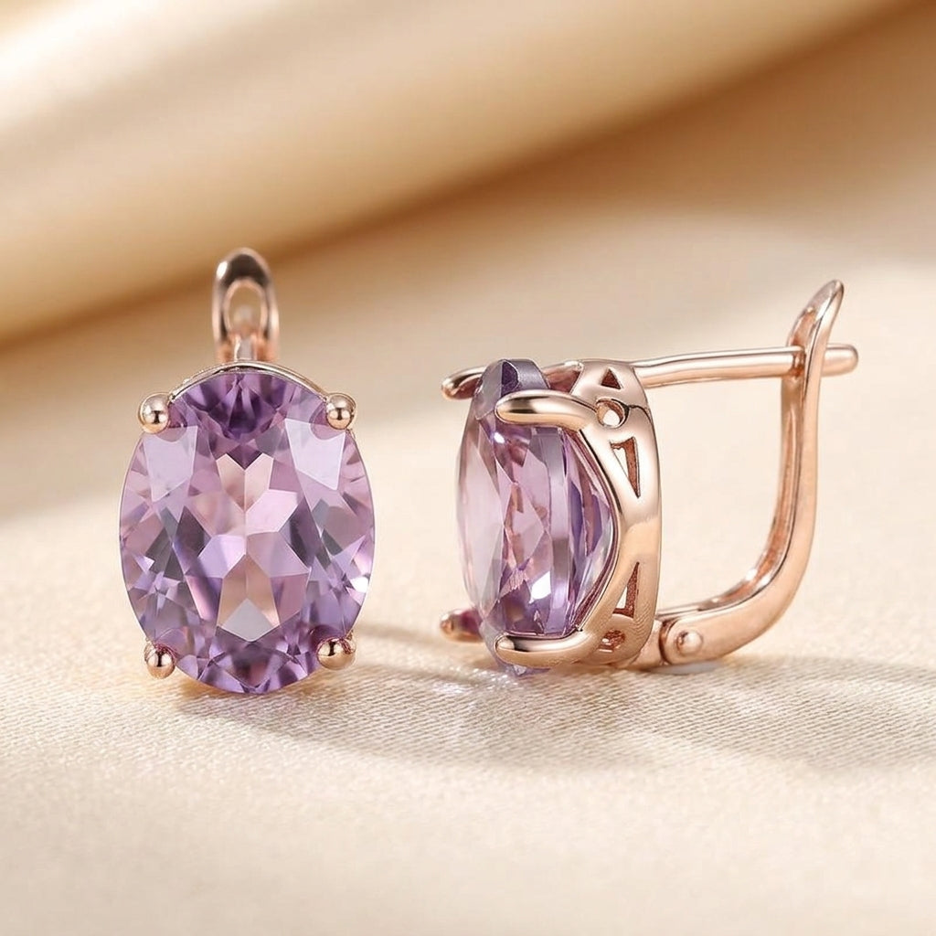 Boucles d'oreilles en améthyste et or rose — Groumia