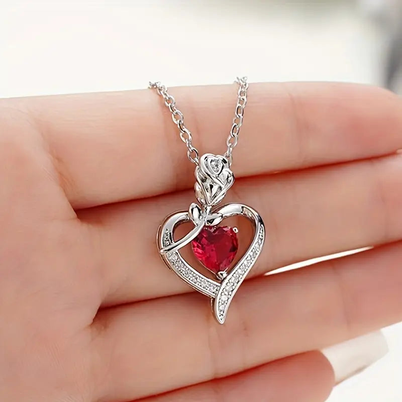 Collier Pendentif Cœur en Rubis Argenté — Groumia