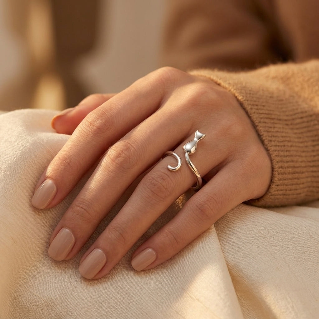 Bague Motif Chat Argenté — Groumia