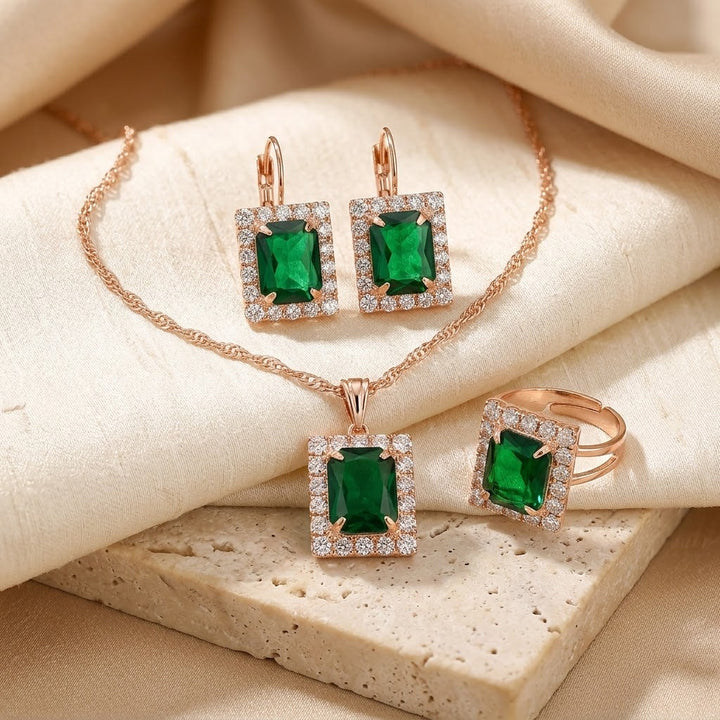 Ensemble de Bijoux Rectangulaire en Or et Émeraude — Groumia