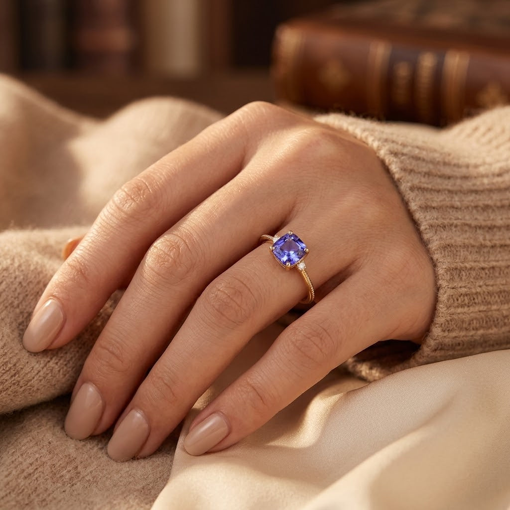 Bague Solitaire en Or et Améthyste — Groumia