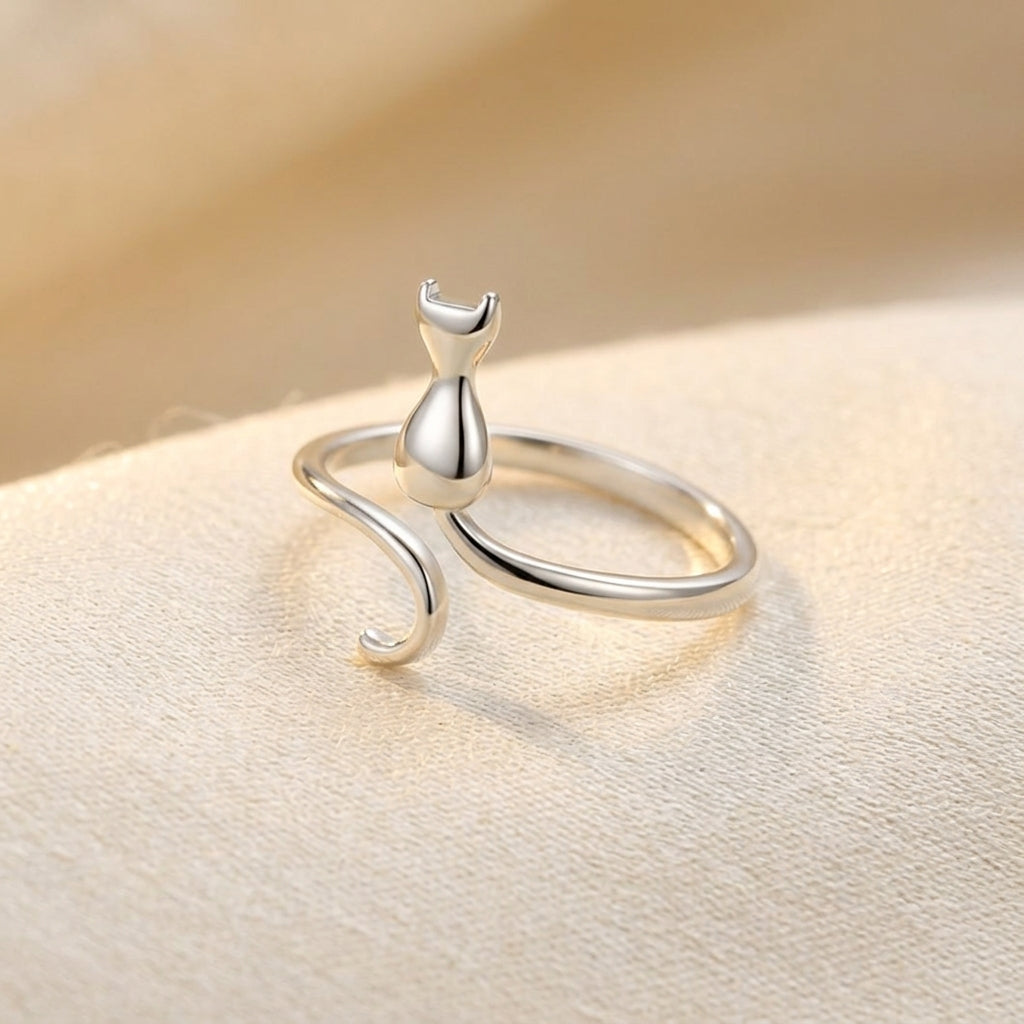 Bague Motif Chat Argenté — Groumia