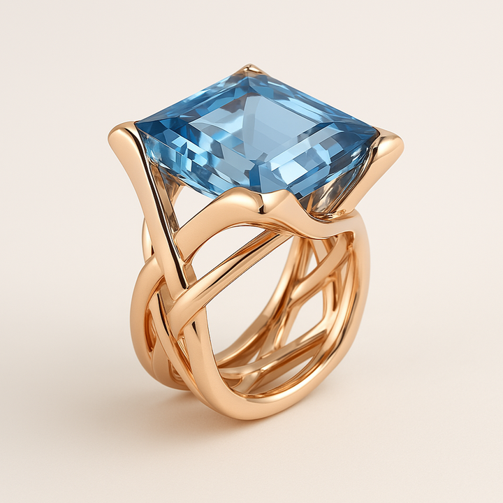 Bague en Zirconium Bleu Vintage Or Rose — Groumia