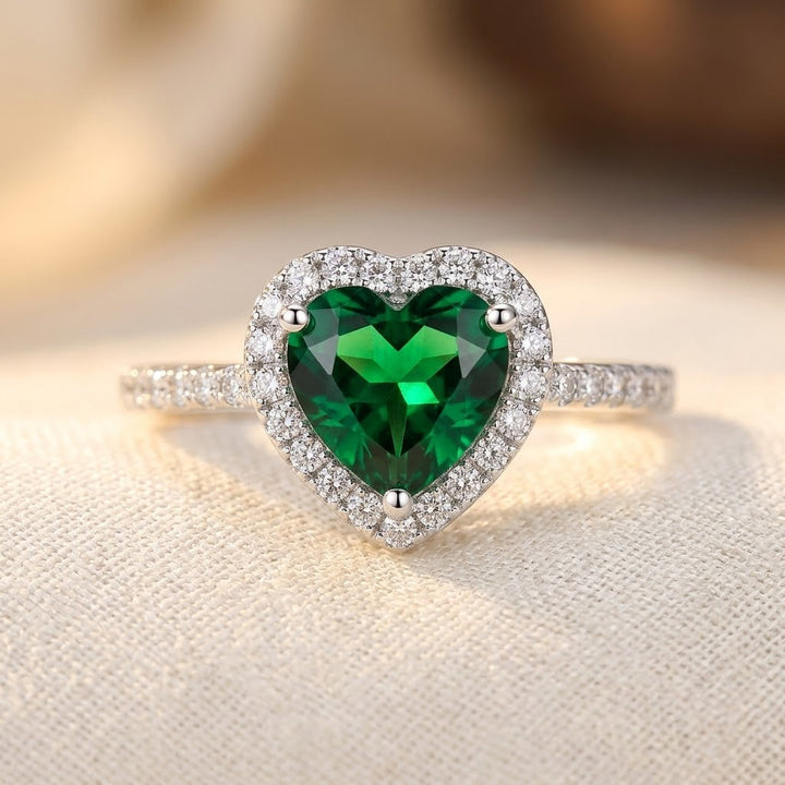 Bague Halo en Émeraude Argentée — Groumia