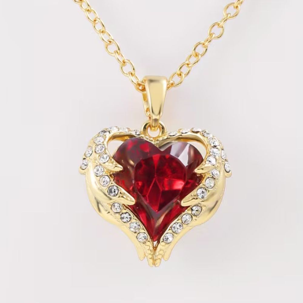Collier en forme de cœur en rubis Angel Embrace — Groumia