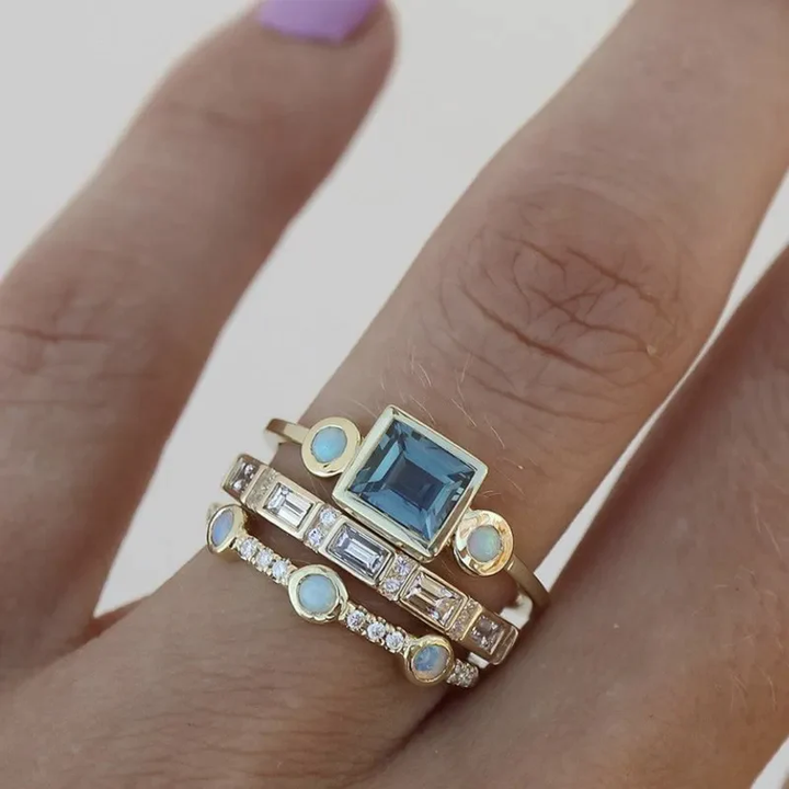 Océan - Ensemble de Bagues en Cristal Vintage Bleu — Groumia