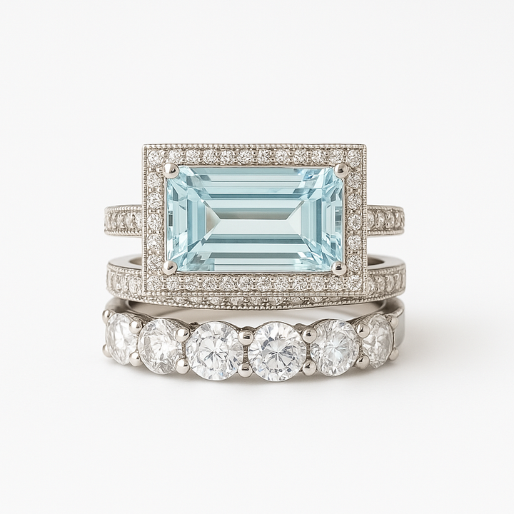 Ensemble de Bagues en Verre Turquoise Argent Vintage — Groumia