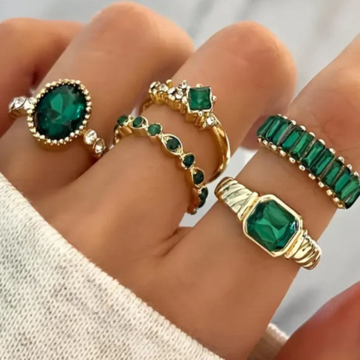 Ensemble de Bagues en Or Émeraude Exquise Zarina — Groumia