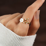 Bague Ouverte en Or avec Fleurs et Feuilles — Groumia