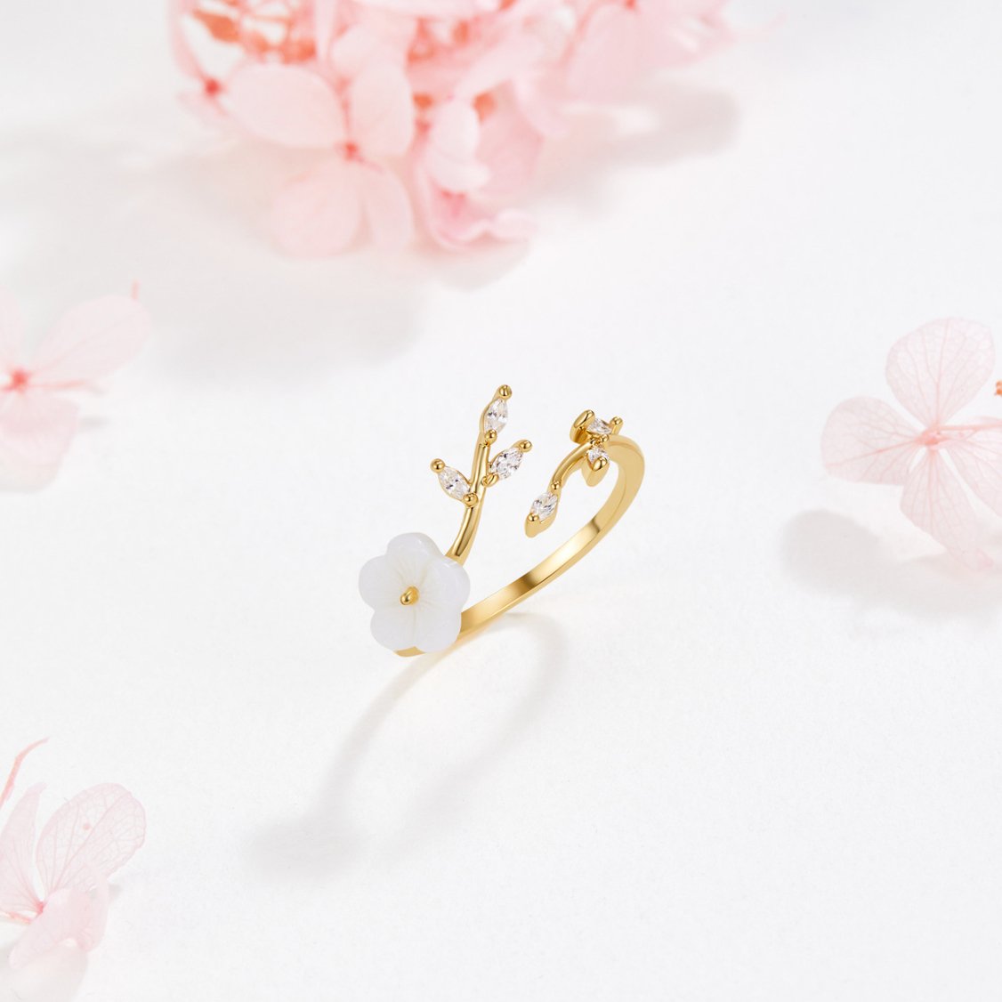 Bague Ouverte en Or avec Fleurs et Feuilles — Groumia