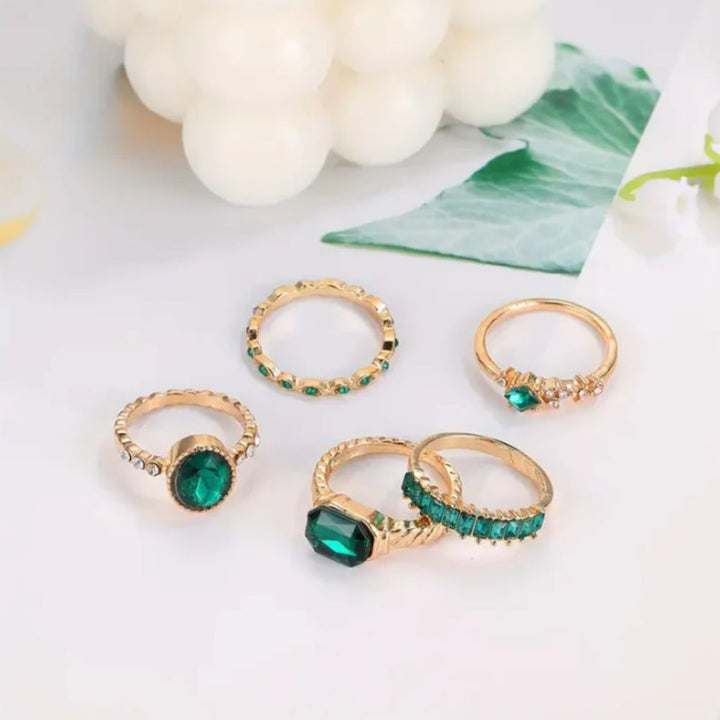 Set de Bagues en Or Émeraude Exquise Zarina — Groumia